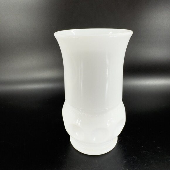 Vintage White Milk Glass Vase Vessel With Coin Dotted Pattern Bottom Glass Decor - Picture 10 of 12